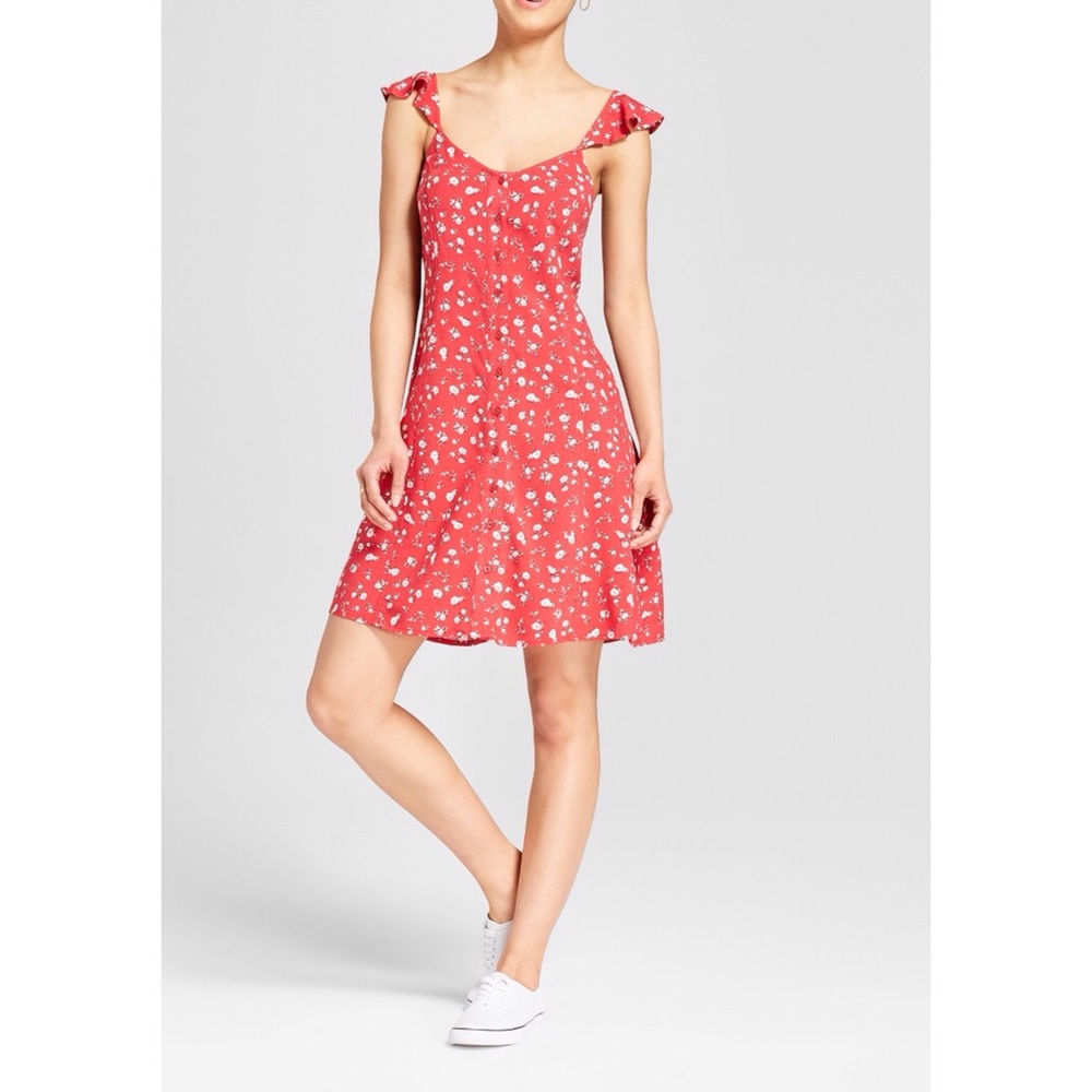 Floral Button Front Ruffles Sleeve Dress